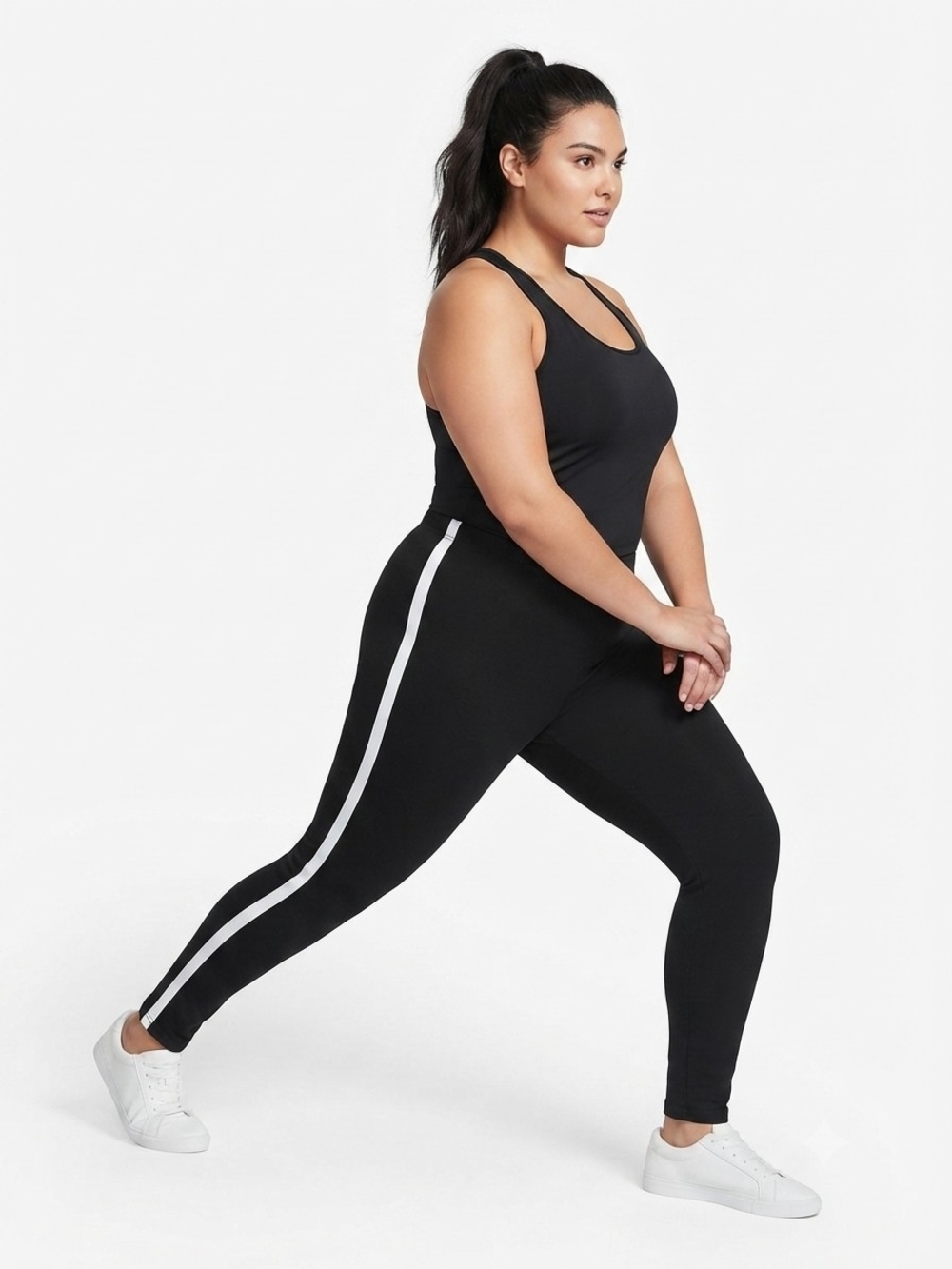​Rainbeau Black Side Stripe Athleisure Lounge Pants Leggings Size XL